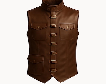 Men's Steampunk Leather Vest | Renaissance Medieval Corset Waistcoat | Pirate Cosplay Jerkin, Gothic LARP Costume