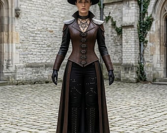 Women’s Steampunk Gothic Leather Duster Coat | Vampire Hunter Cosplay | Witchy Dark Halloween Fantasy Costume