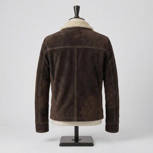 Men's Dark Brown Suede Jacket | Shearling Sherpa Collar Trucker Bomber Coat | Western Biker Style image 6