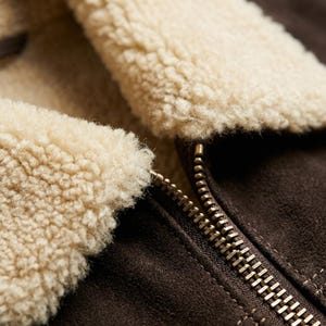 Men's Dark Brown Suede Jacket | Shearling Sherpa Collar Trucker Bomber Coat | Western Biker Style image 4
