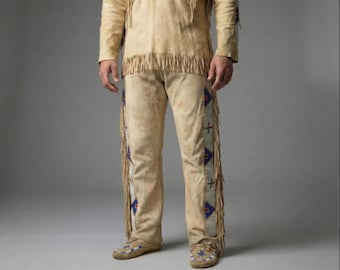 Handamde Suede Western Fringe Pants | Cowboy Beaded Riding Chaps | Tribeal Rodeo Festival Trouser