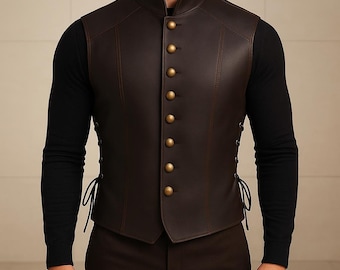 Men’s Brown Leather Vest | Renaissance Medieval Pirate Cosplay | Steampunk Gothic Waistcoat