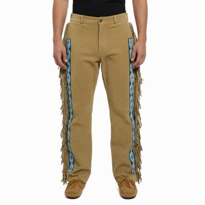 Pantalones de gamuza estilo western con flecos / Pantalones vaqueros nativos americanos con cuentas / Chaparreras bohemias color canela para festivales