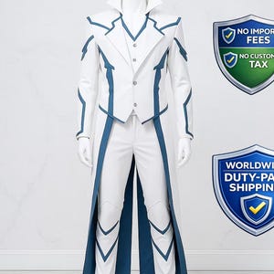 Biały futurystyczny kostium cosplay | Długi trencz w stylu anime dla mężczyzn
