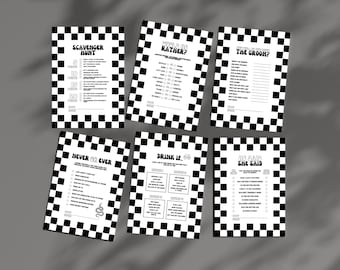 Junggesellenabschied Spielset: Schwarz auf weiß Karo, lustige Ideen (Digitaler Download)
