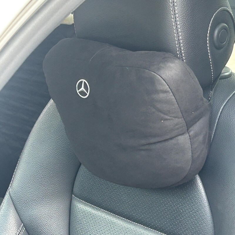 thumbnail image 2 of 2x Comfortable Black PU Leather Car Headrest Neck Support Pillows – For Mercedes Benz (Front Seat) 2 of 4