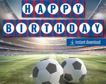 Birthday Banner Party Soccer, FC Barcelona, Happy Birthday Banner, Football Banner, Printable Digital Banner | PDF Download