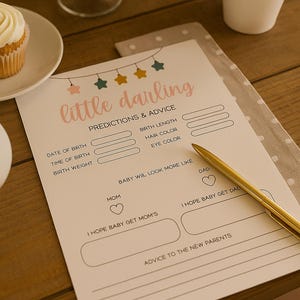 Carte interactive de prédictions et de conseils pour une baby shower – Jeu souvenir de bébé imprimable pour les invités – Activité de baby shower neutre en matière de genre