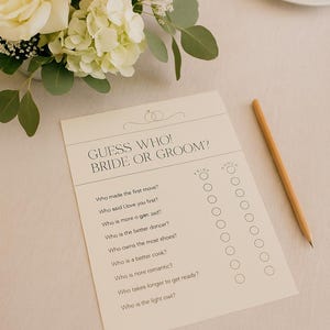 Guess Who Bride or Groom Game Printable | Neutral Bridal Shower Game | 5x7” JPG Download | Fun Wedding Shower Activity