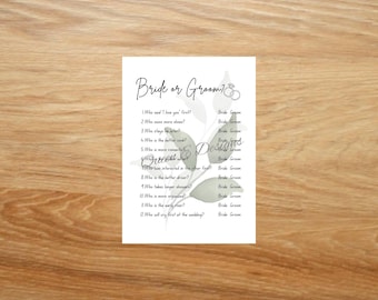 Bride or Groom Game: Greenery Wedding Shower Activity (PDF)