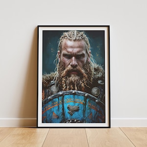 Viking Warrior Wall Art | Norse Mythology Poster | Framed or Canvas Print | Nordic Decor | Battle-Ready Viking | Gift | Digital Print