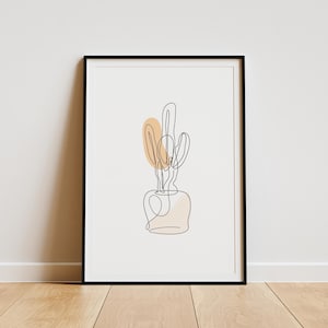 Minimalistischer Line Art Kaktus Print - Moderne Boho Wandkunst, Abstrakte Zeichnung, Skandinavisches Poster, Neutralästhetisches Dekor
