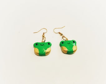 Polymer Clay Froggy Earrings with Gold accents