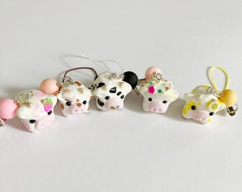 Strawberry Cow, Milk Cow, Banana Cow, Chocolate Cow, Cake Cow Phone Charm / Zipper Pull