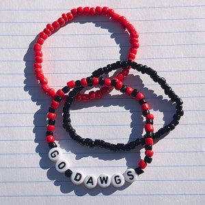 Georgia Bulldogs Beaded Bracelet Set, Handmade and Customizable UGA Jewelry Gift Set for Her