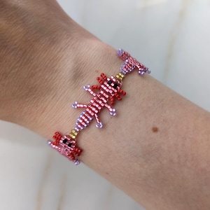 Pink Beaded Axolotl Bracelet: Handmade Miyuki Seed Beads