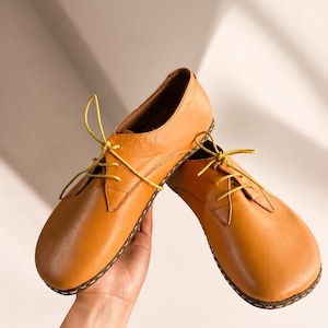 Zapatos descalzos para mujer, zapatos descalzos de cuero naranja, zapatos minimalistas para mujer, zapatos con caída cero, zapatos de punta ancha