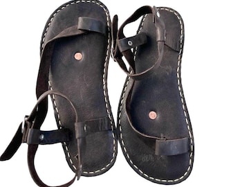 Sandalias de cuero hechas a mano para hombre, sandalias minimalistas para hombre, sandalias de cuero marrón, sandalias casuales de verano.
