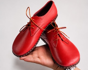 Zapatos descalzos para mujer, zapatos descalzos de cuero rojo, zapatos minimalistas para mujer, zapatos de caída cero, zapatos de punta ancha