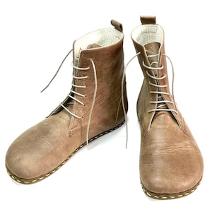 Mens,Earthing Leather Boot,Handmade Shoes,Leather Boots,Leather Outsole Boot,Laced Up Boots -Ankle Barefoot Boots- Vision Leather