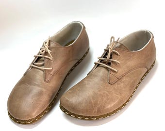 Zapatos Oxford de cuero hechos a mano para hombre Vision Brown, zapatos con cordones, estilo vintage, minimalistas, cómodos, clásicos, calzado para hombre, regalo para él.