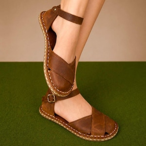 Handmade Leather Sandals, Minimalist Barefoot Sandals, Grounding Sandals, Women Leather Sandals, Greek Sandals, Natural Leather Shoes image 4