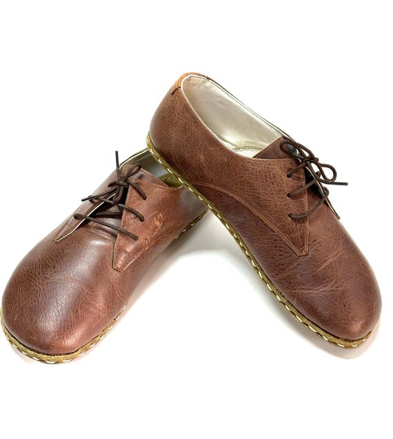Men’s Handmade Leather Oxford Shoes Bitter Brown Vintage Lace Up Shoes Classic Retro Comfortable Minimalist Leather Shoes Men Gift