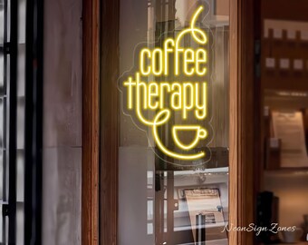 Coffee Therapy Neon Sign – LED Coffee Bar Wall Decor, Funny Cafe Light, Kitchen Neon Sign for Coffee Lovers, Espresso Corner Gift Idea