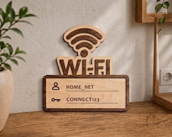Op maat gemaakt houten wifi-bord | Gepersonaliseerd wifi-wachtwoordbord | Airbnb-kamerdecoratie | Bord op tafelblad | Housewarmingcadeau