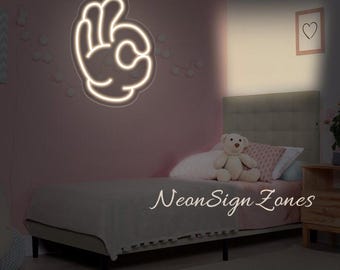 OK Hand Neon Sign –  LED Wall Light for Game Room, Teen Bedroom, Studio Decor, Cool Gesture Wall Art,Custom Hand Neon Sign