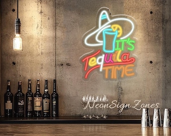Tequila Time Neon Sign Colorful LED Wall Light for Bar Kitchen Party Room Patio Fiesta Decor Mexican Style Drinking Zone Accent Light