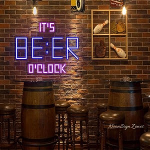 Beer O&#39;Clock LED Neon Sign: Bar Decor, Man Cave Light