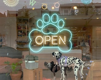 Aangepast pootbeen OPEN led-neonbord voor dierenwinkel, trimsalon dierenartskantoor