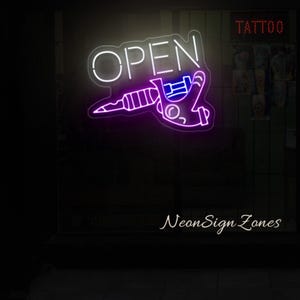 Custom Open Sign Tattoo Machine LED Neon Light for Shop or Studio Display