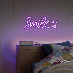 Custom Smile Neon Sign: LED Wall Decor, Playful Script