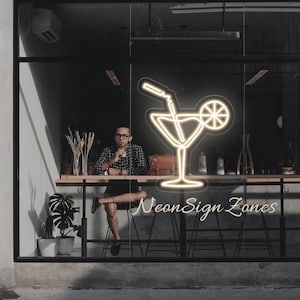 Cocktailglas Neon Bar Leuchtreklame: Zitronenscheibe LED-Partydekor