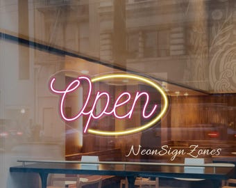 Op maat gemaakt open led-lichtreclame met ovaal frame voor ingang bedrijfswinkel of café