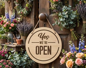 Houten bord open gesloten, dubbelzijdige deurhanger, rond houten winkelbord, gegraveerd winkelbord, decor winkelpui, 7,9 inch