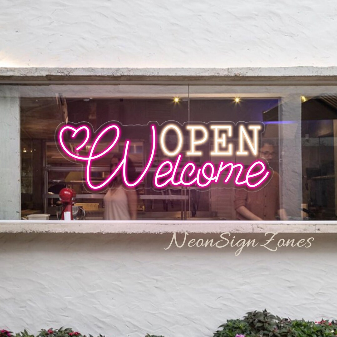 Heart Open Welcome Neon Sign: Boutique Cafe Storefront LED Display - Etsy