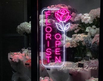 Open LEIDENE van de douanebloemist neonreclame verticaal muurdecor voor bloemenetalage