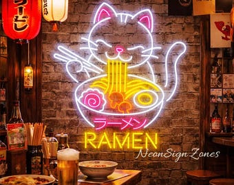 Aangepaste Japanse Ramen Cat LED-neonlicht voor keuken- of ramenrestaurantdecor