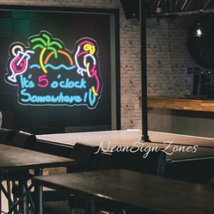 Tiki Bar Neon Sign: LED Parrot Light, Beach House Decor