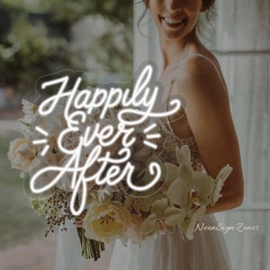 Custom &#39;Happily Ever After&#39; LED Neon Wedding Sign: Fairytale Reception Decor