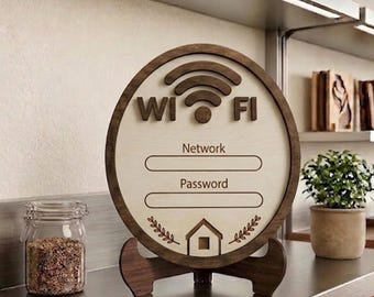 WiFi-wachtwoordbord hout, gepersonaliseerd wifi-bord voor thuis, aangepast netwerkbord, rustieke houten Airbnb-hostcadeaudecor