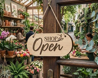 Houten open gesloten bord voor bedrijven, dubbelzijdig hangend deurbord, lasergegraveerde winkel open bord, decor voor kleine bedrijven, boetiekcadeau
