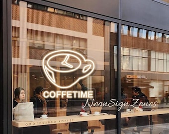 COFFETIME Neon Sign for Coffee Shop Decor – White LED Cup Light for Cafe Kitchen Wall Art Home Bar Decoration