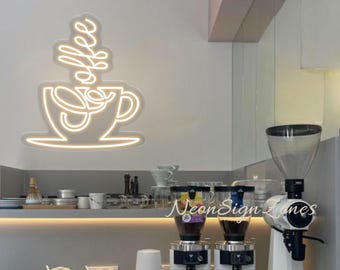 Coffee Cup Neon Sign for Wall Decor – Aesthetic Lighted Cafe Sign for Kitchen Bar Coffee Shop Decor,Custom Neon Sign