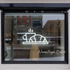 Coffee & Croissant Neon Sign: Cafe Bakery LED Wall Decor