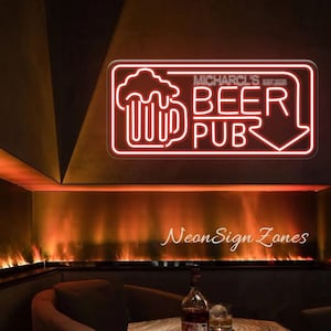 Custom Beer Pub LED Neon Sign: Home Bar Decor, Man Cave Lighting