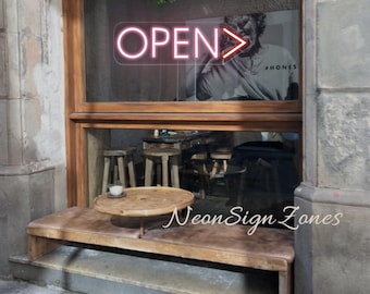 Enseigne néon flèche ouverte personnalisée - Lumière LED pour vitrine, vitrine de magasin, entrée d'entreprise, décoration de plaque de bienvenue de bar café